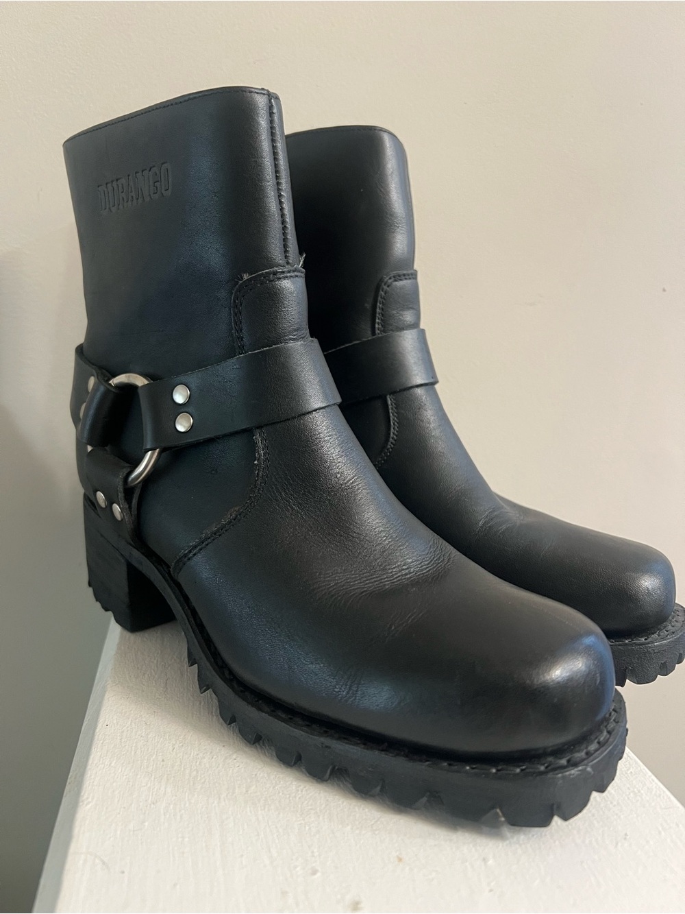 Durango Black Leather moto combat boots